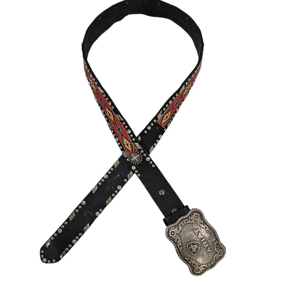 ARIAT BEADED WESTERN LEATHER BELT WITH BUCKLE - Picture 5 of 15